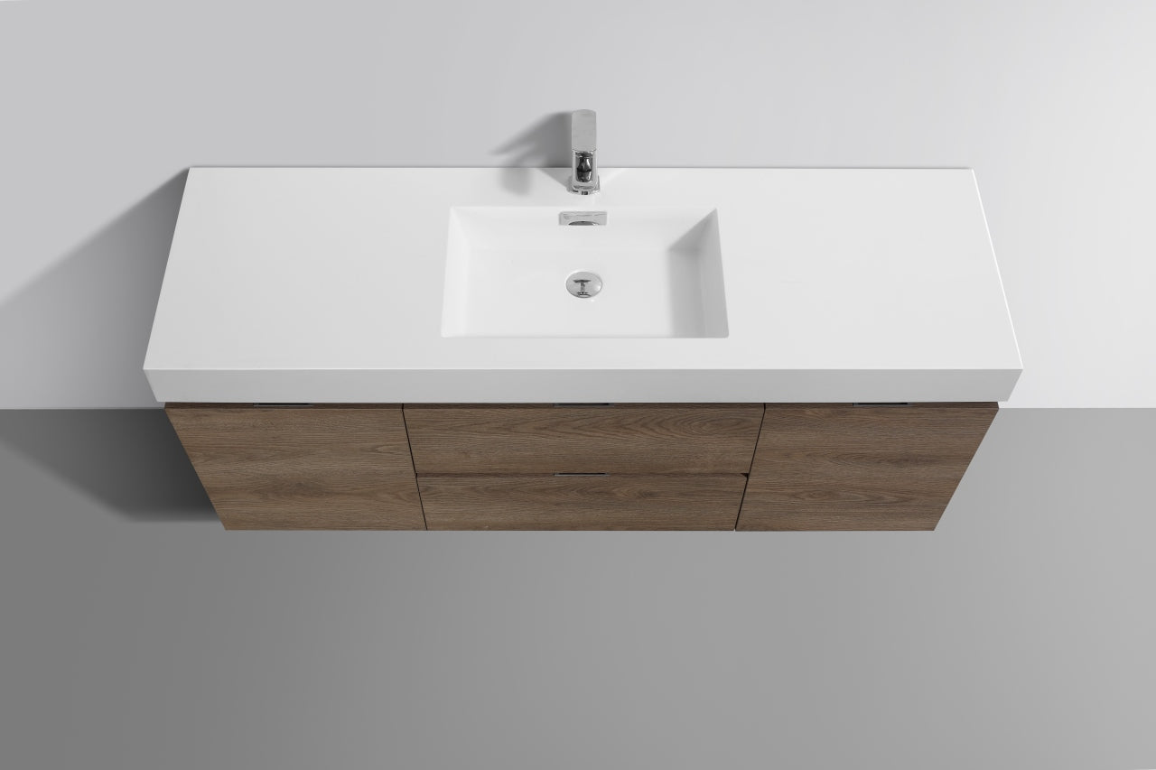 Bliss 60″ Inch Butternut Wall Mount Single Sink Modern Bathroom Vanity