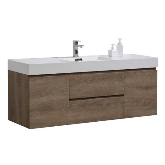 Bliss 60″ Inch Butternut Wall Mount Single Sink Modern Bathroom Vanity