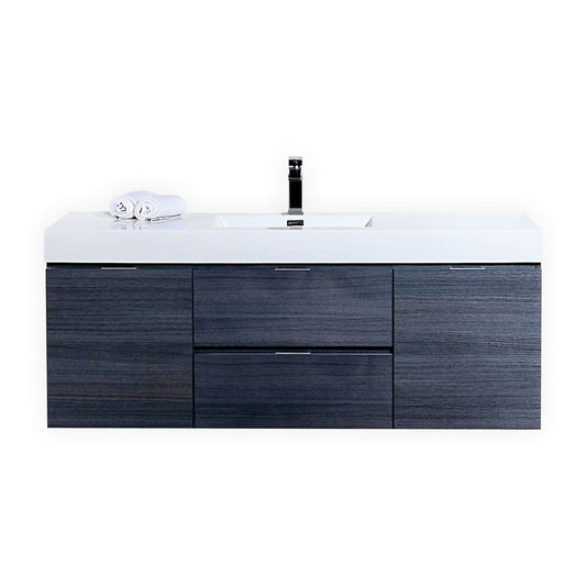 Bliss 60″ Inch Gray Oak Wall Mount Single Sink Modern Bathroom Vanity