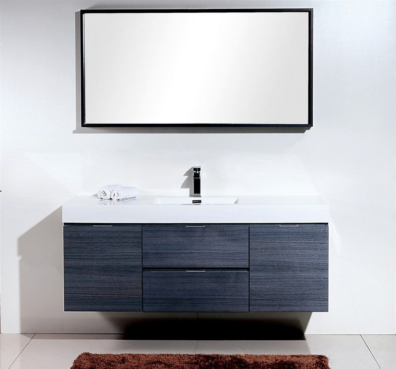 Bliss 60″ Inch Gray Oak Wall Mount Single Sink Modern Bathroom Vanity