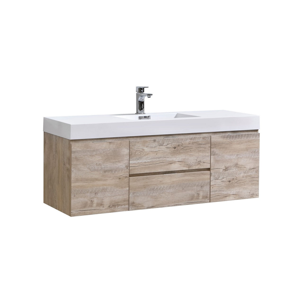 Bliss 60″ Inch Nature Wood Wall Mount Single Sink Modern Bathroom Vanity