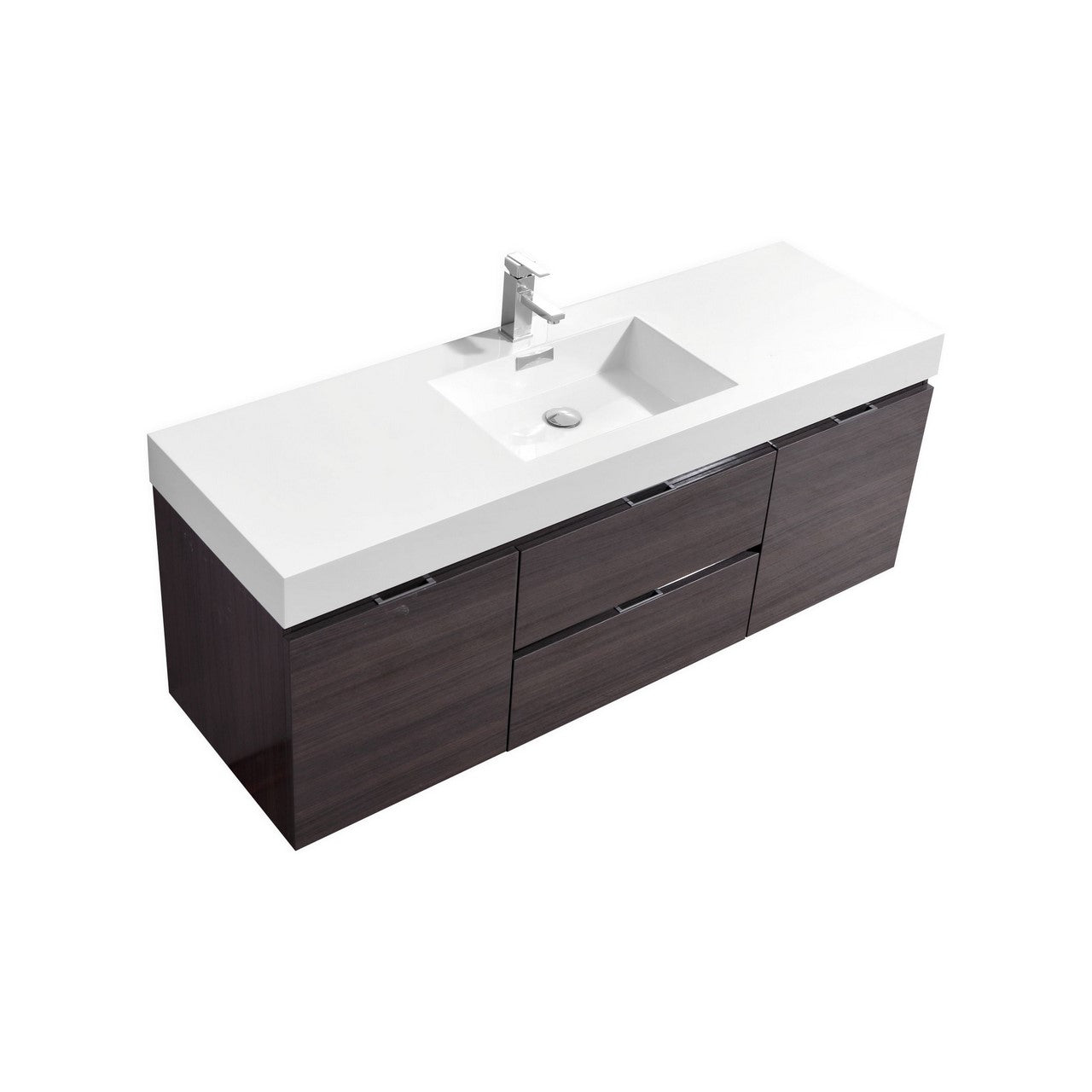 Bliss 60″ Inch High Gloss Gray Oak Wall Mount Single Sink Modern Bathroom Vanity