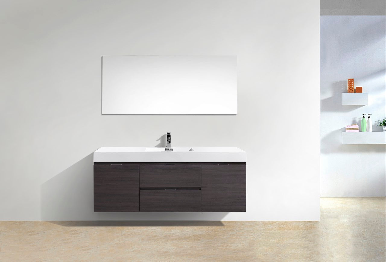 Bliss 60″ Inch High Gloss Gray Oak Wall Mount Single Sink Modern Bathroom Vanity