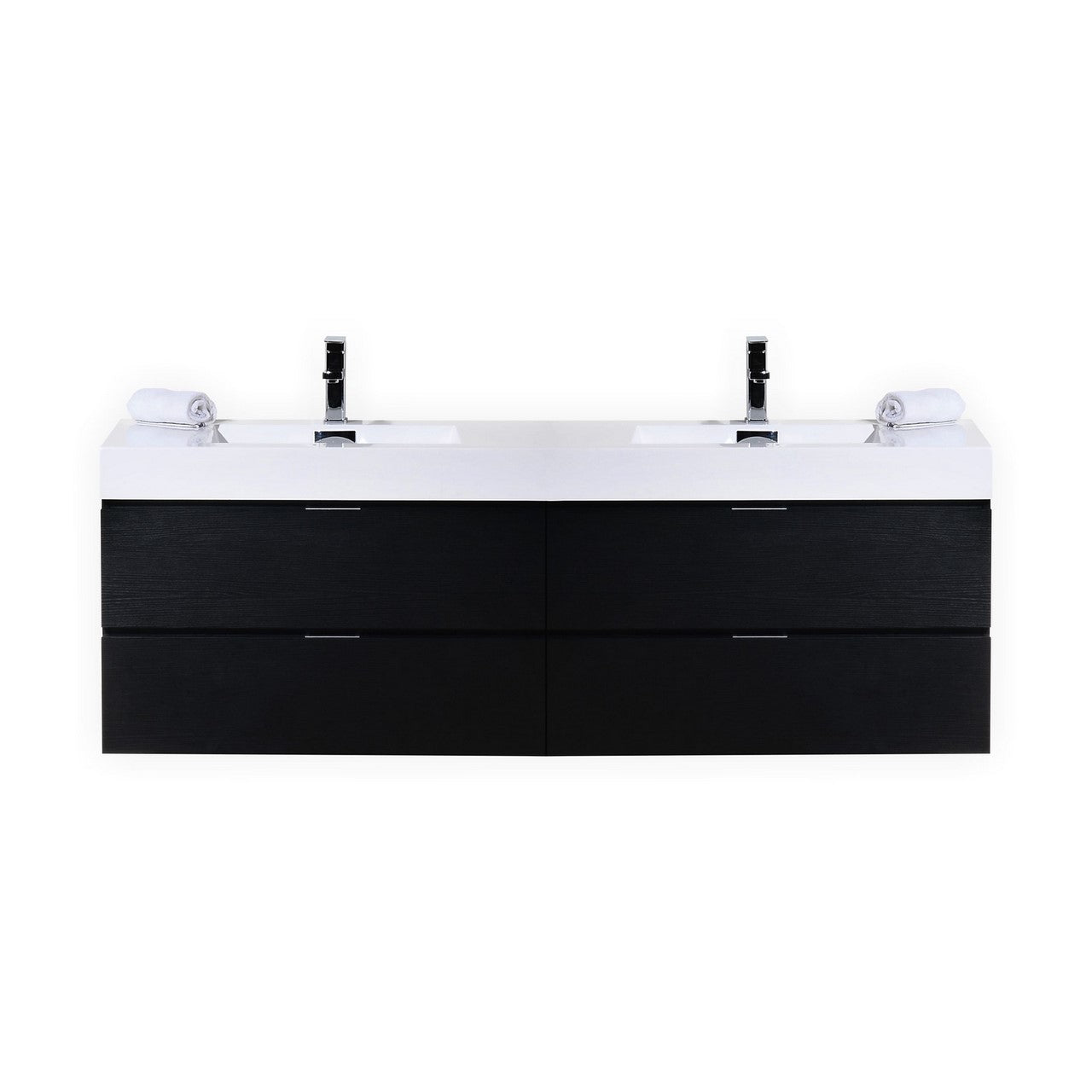 Bliss 72″ Inch Black Wall Mount Double Sink Modern Bathroom Vanity