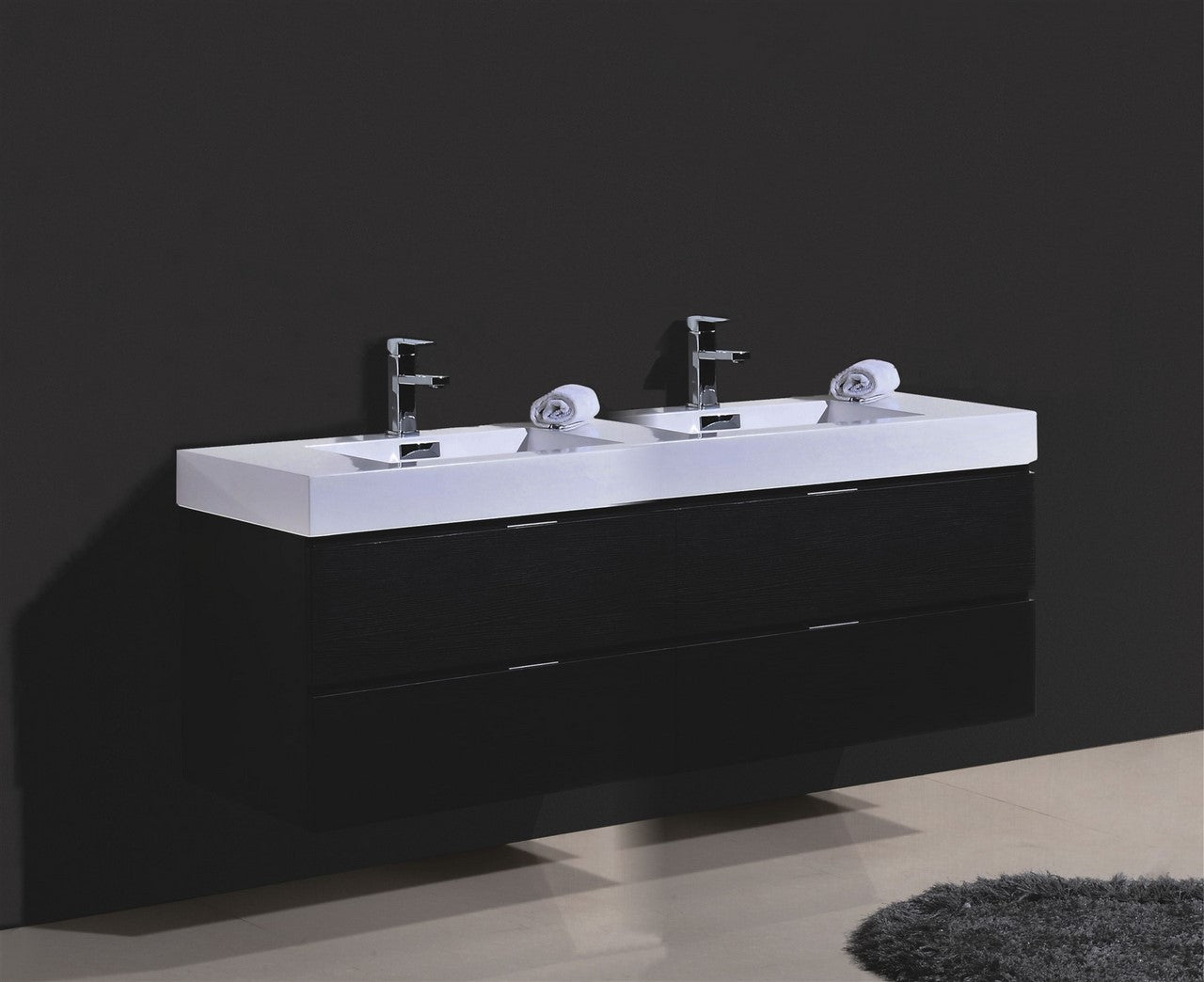 Bliss 72″ Inch Black Wall Mount Double Sink Modern Bathroom Vanity