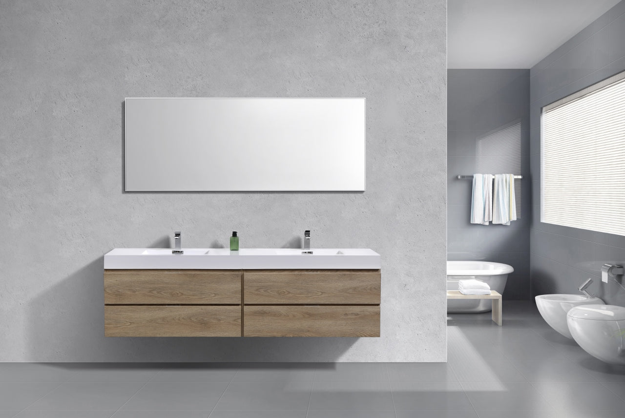 Bliss 72″ Inch Butternut Wall Mount Double Sink Modern Bathroom Vanity