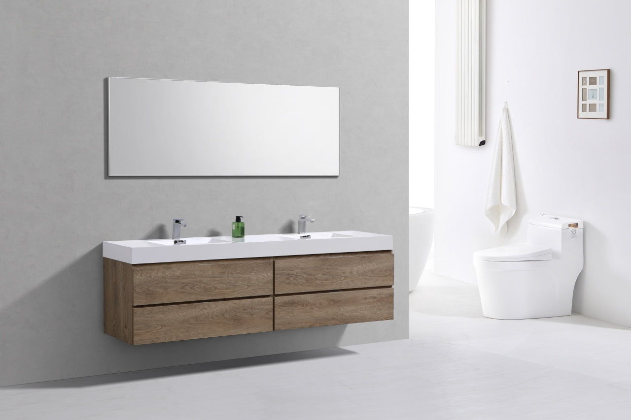 Bliss 72″ Inch Butternut Wall Mount Double Sink Modern Bathroom Vanity