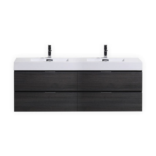 Bliss 72″ Inch Gray Oak Wall Mount Double Sink Modern Bathroom Vanity