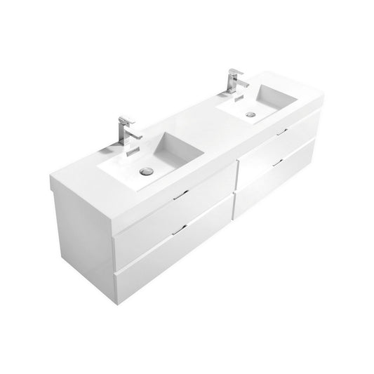 Bliss 72″ Inch High Gloss White Wall Mount Single Sink Modern Bathroom Vanity