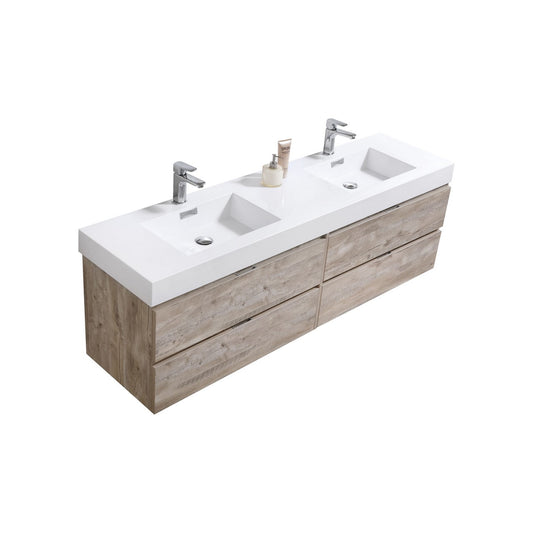 Bliss 72″ Inch Nature Wood Wall Mount Double Sink Modern Bathroom Vanity