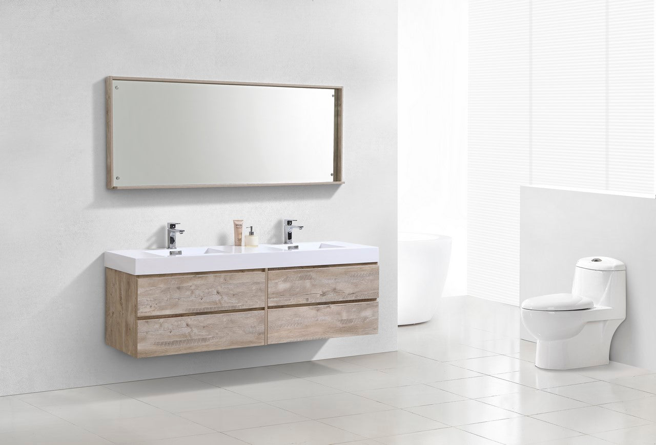 Bliss 72″ Inch Nature Wood Wall Mount Double Sink Modern Bathroom Vanity
