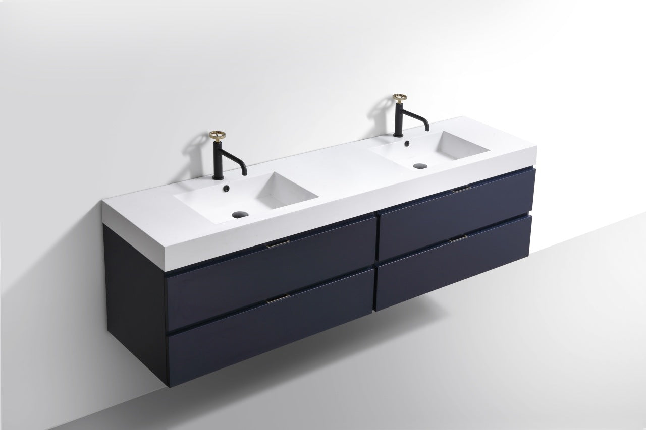 Bliss 72″ Inch Navy Blue Wall Mount Double Sink Modern Bathroom Vanity