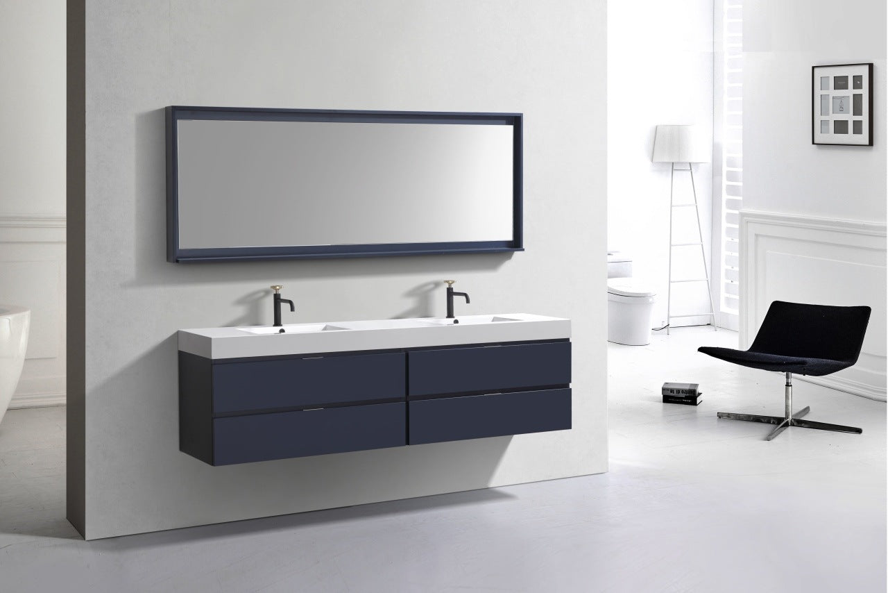 Bliss 72″ Inch Navy Blue Wall Mount Double Sink Modern Bathroom Vanity