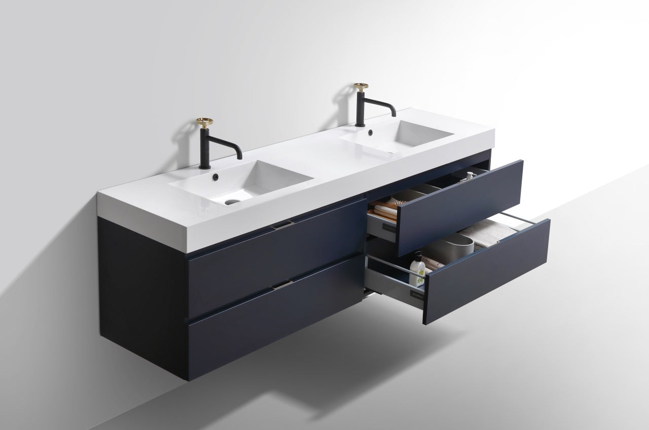 Bliss 80″ Inch Navy Blue Wall Mount Double Sink Modern Bathroom Vanity