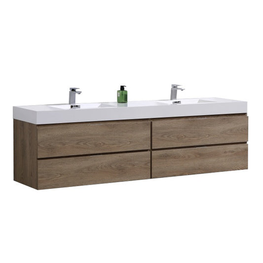 Bliss 80″ Inch Butternut Wall Mount Double Sink Modern Bathroom Vanity