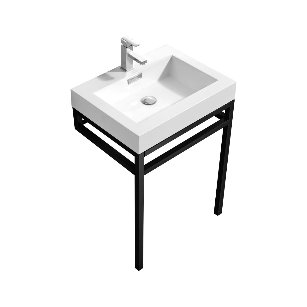Haus 24″ Inch Stainless Steel Console W/ White Acrylic Sink – Matte Black