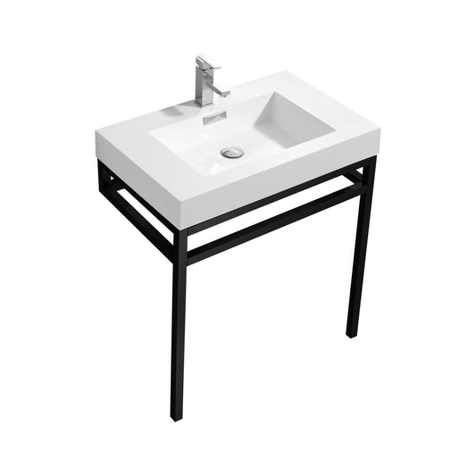 Haus 30″ Inch Stainless Steel Console W/ White Acrylic Sink – Matte Black