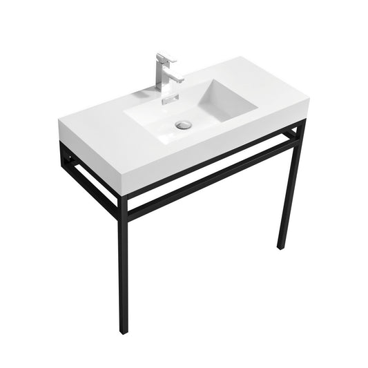 Haus 36″ Inch Stainless Steel Console W/ White Acrylic Sink – Matte Black