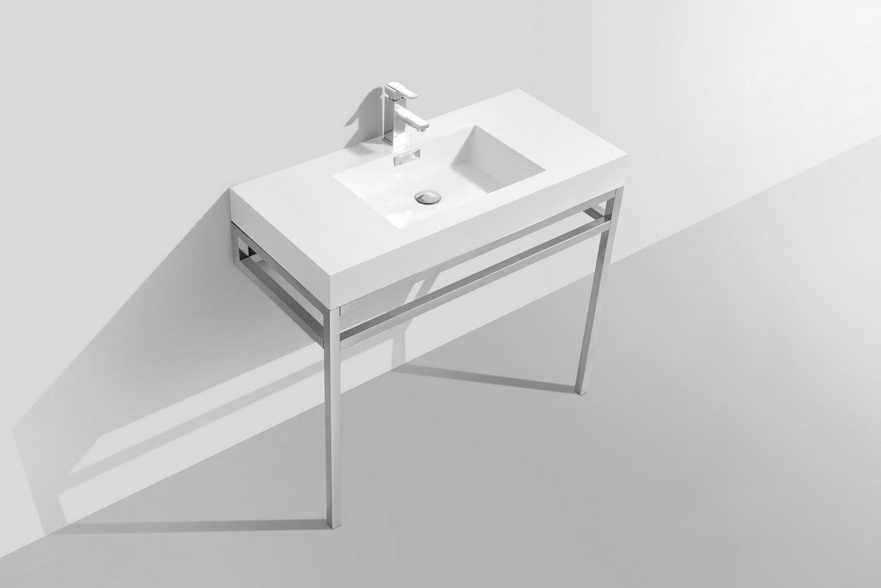 Haus 40″ Inch Stainless Steel Console W/ White Acrylic Sink – Chrome
