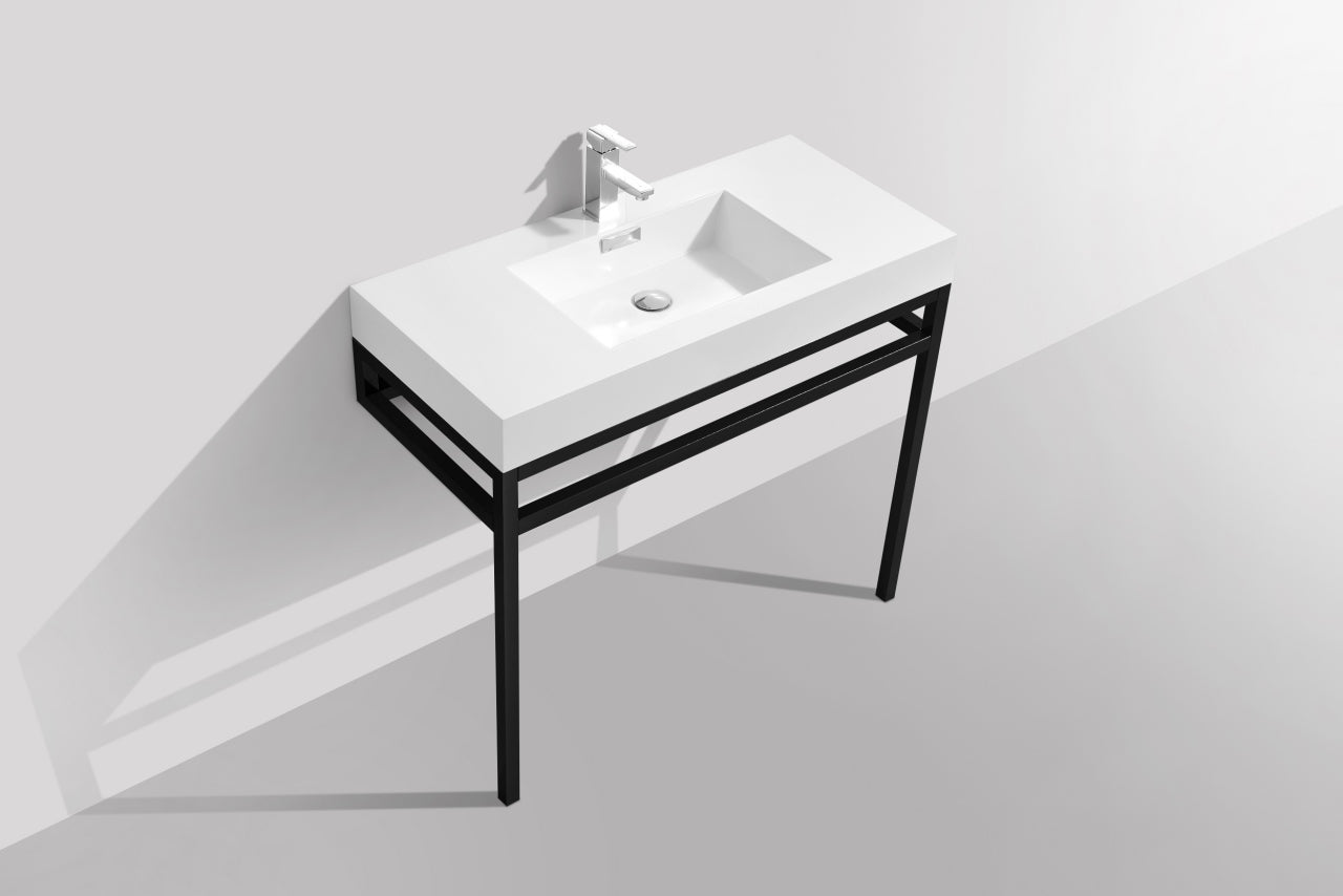 Haus 40″ Inch Stainless Steel Console W/ White Acrylic Sink – Matte Black
