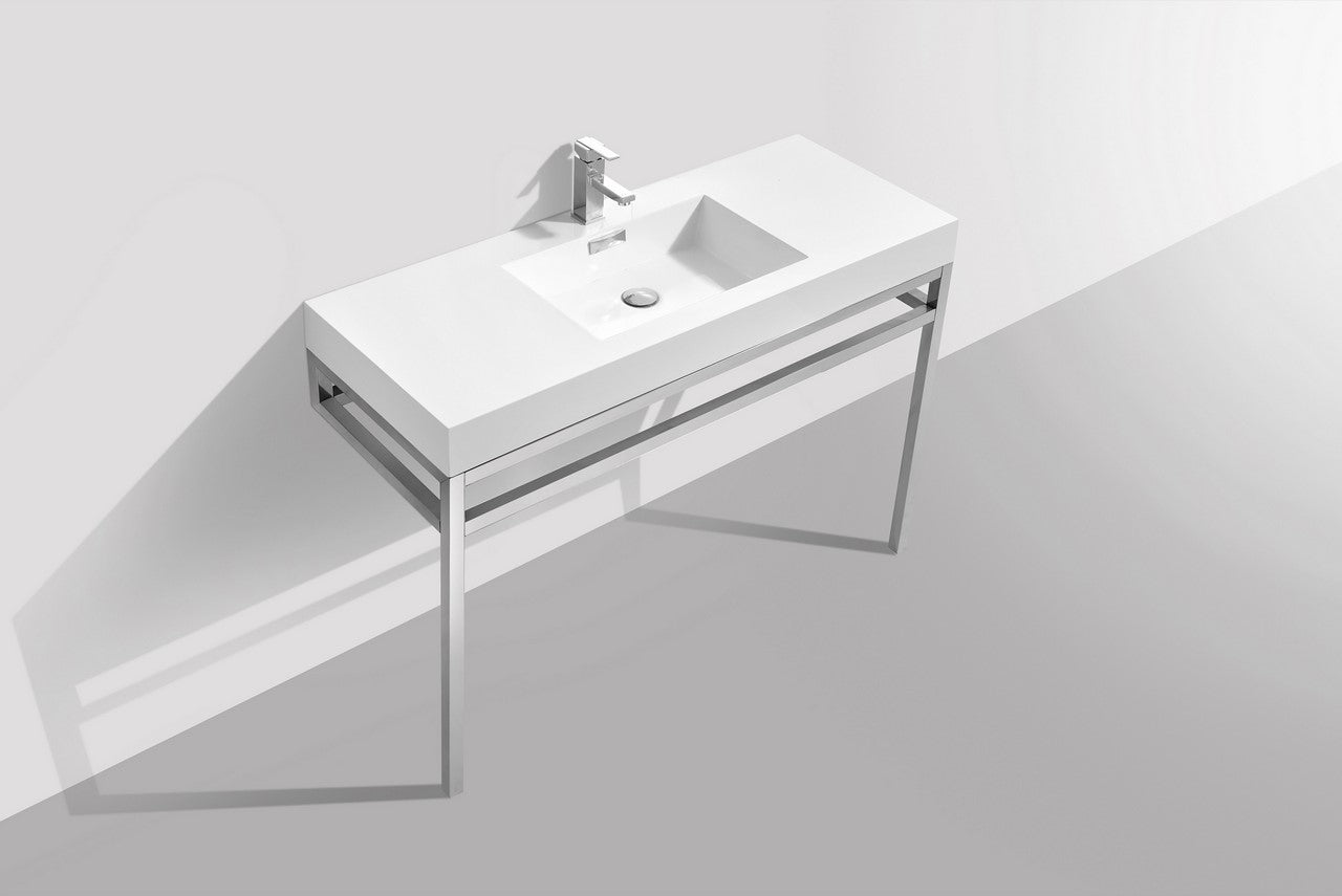 Haus 48″ Inch Stainless Steel Console W/ White Acrylic Sink – Chrome