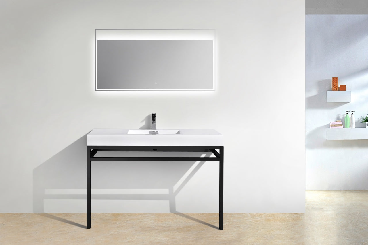 Haus 48″ Inch Stainless Steel Console W/ White Acrylic Sink – Matte Black