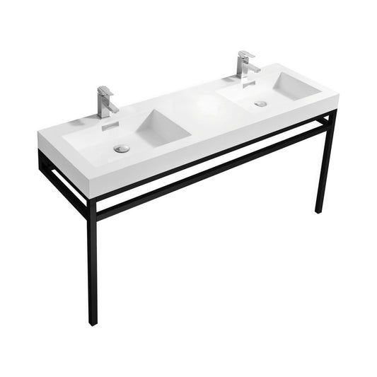 Haus 60″ Inch Double Sink Stainless Steel Console W/ White Acrylic Sink – Matte Black