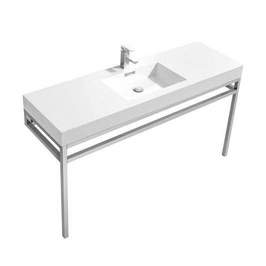 Haus 60″ Inch Single Sink Stainless Steel Console W/ White Acrylic Sink – Chrome