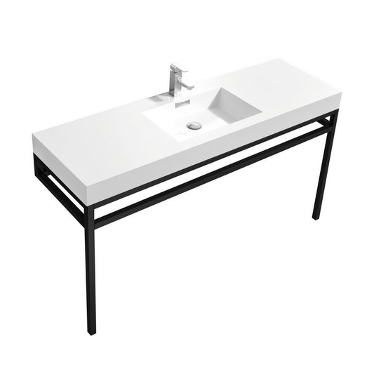 Haus 60″ Inch Single Sink Stainless Steel Console W/ White Acrylic Sink – Matte Black
