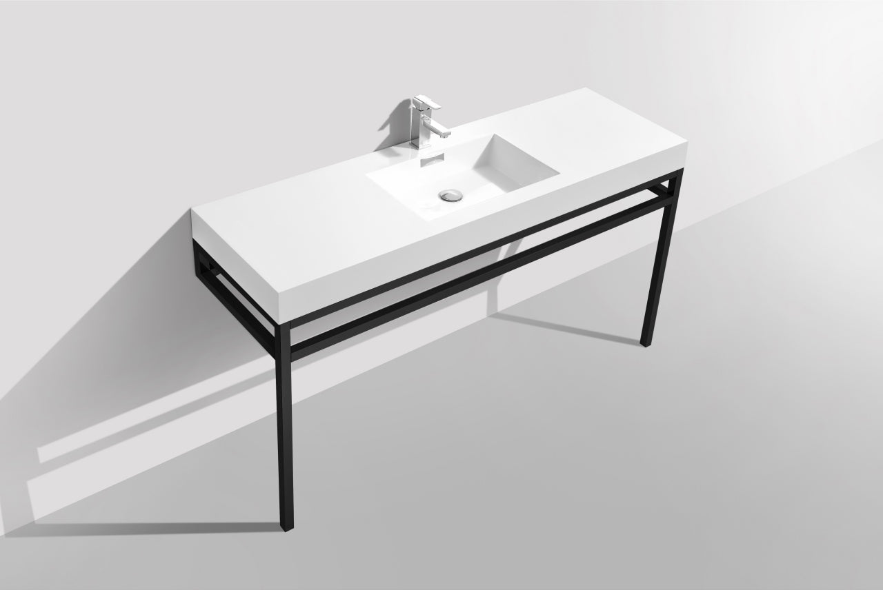Haus 60″ Inch Single Sink Stainless Steel Console W/ White Acrylic Sink – Matte Black