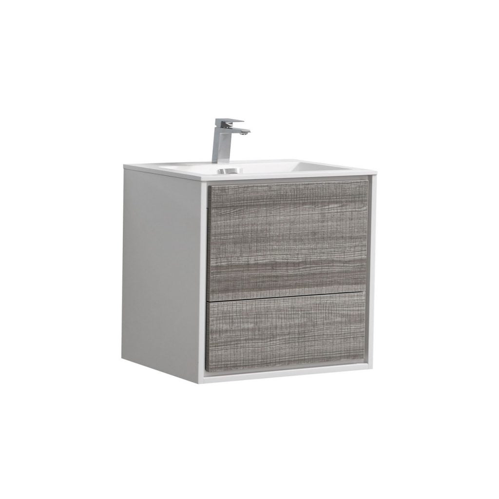 De Lusso 24″ Inch Ash Gray Wall Mount Modern Bathroom Vanity