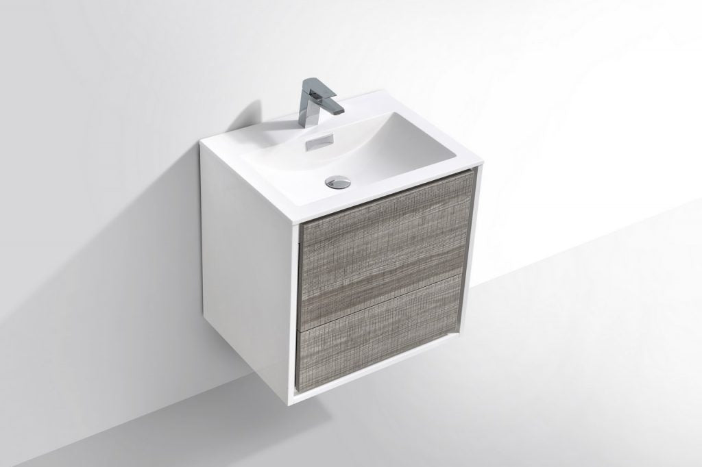 De Lusso 24″ Inch Ash Gray Wall Mount Modern Bathroom Vanity