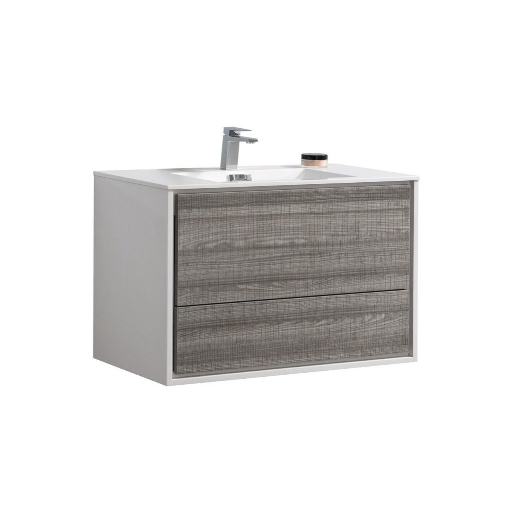 De Lusso 36″ Inch Ash Gray Wall Mount Modern Bathroom Vanity