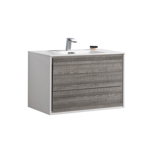 De Lusso 36″ Inch Ash Gray Wall Mount Modern Bathroom Vanity