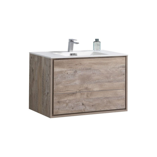 De Lusso 36″ Inch Nature Wood Wall Mount Modern Bathroom Vanity