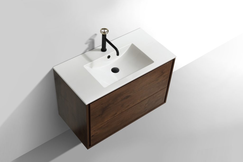De Lusso 36″ Inch Rose Wood Wall Mount Modern Bathroom Vanity