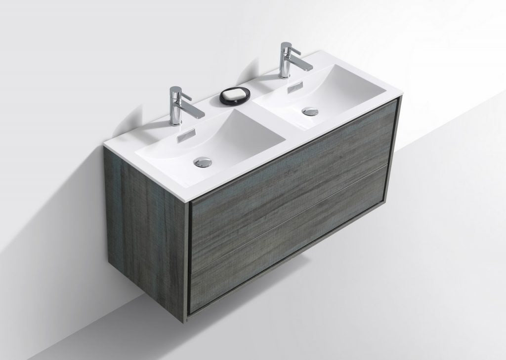 De Lusso 48″ Inch Double Sink Ocean Gray Wall Mount Modern Bathroom Vanity