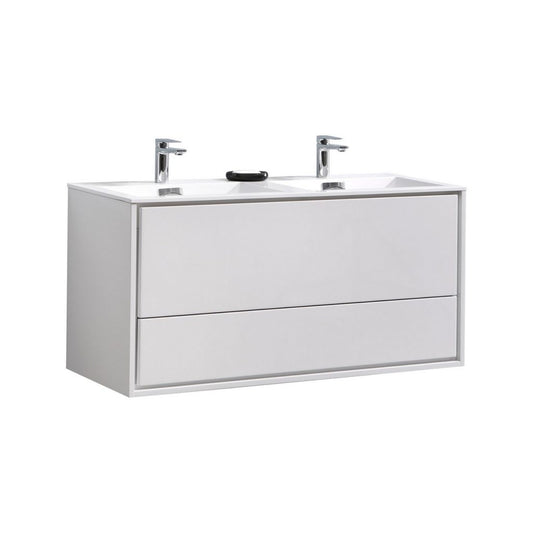 48″ De Lusso Double Sink High Gloss White Wall Mount Modern Bathroom Vanity