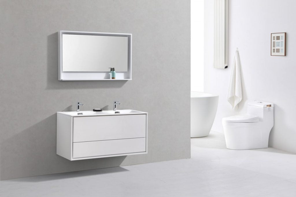 48″ De Lusso Double Sink High Gloss White Wall Mount Modern Bathroom Vanity