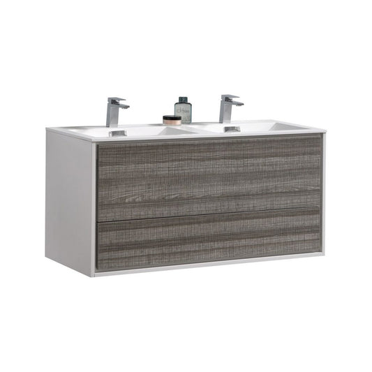 De Lusso 48″ Inch Double Sink Ash Gray Wall Mount Modern Bathroom Vanity
