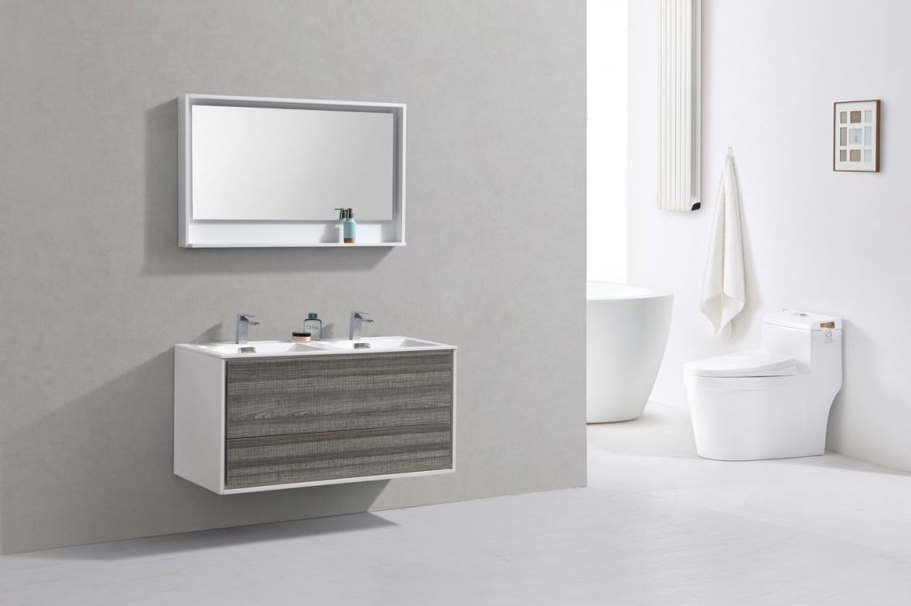 De Lusso 48″ Inch Double Sink Ash Gray Wall Mount Modern Bathroom Vanity