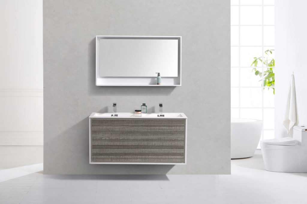 De Lusso 48″ Inch Double Sink Ash Gray Wall Mount Modern Bathroom Vanity