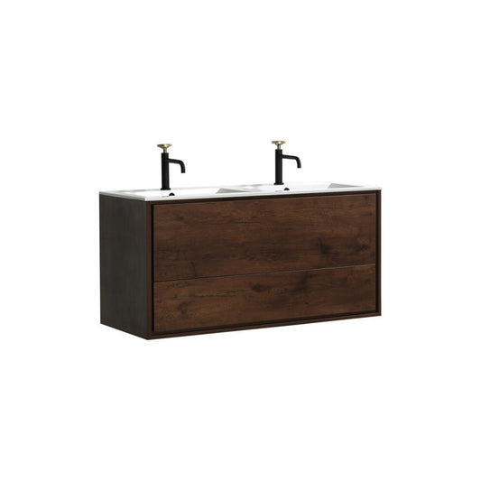 De Lusso 48″ Inch Double Sink Rose Wood Wall Mount Modern Bathroom Vanity