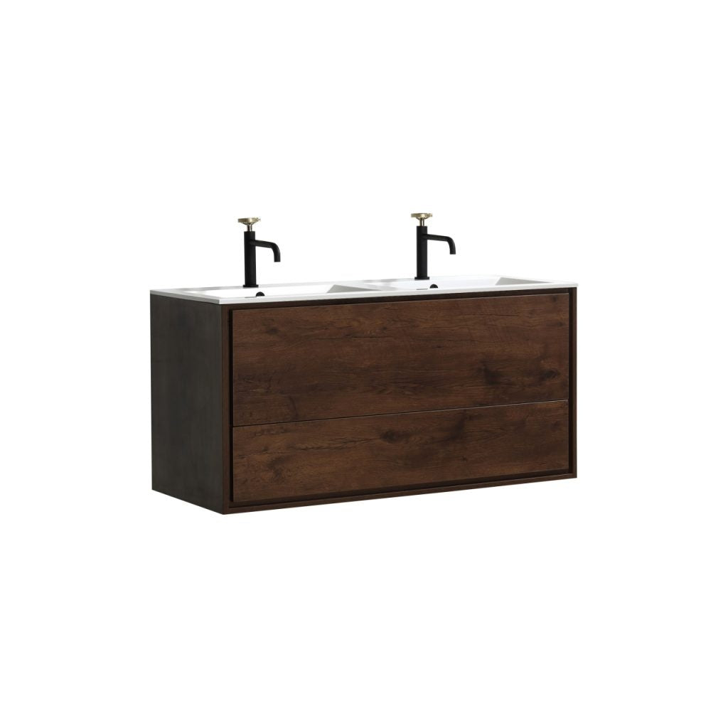 De Lusso 48″ Inch Double Sink Rose Wood Wall Mount Modern Bathroom Vanity