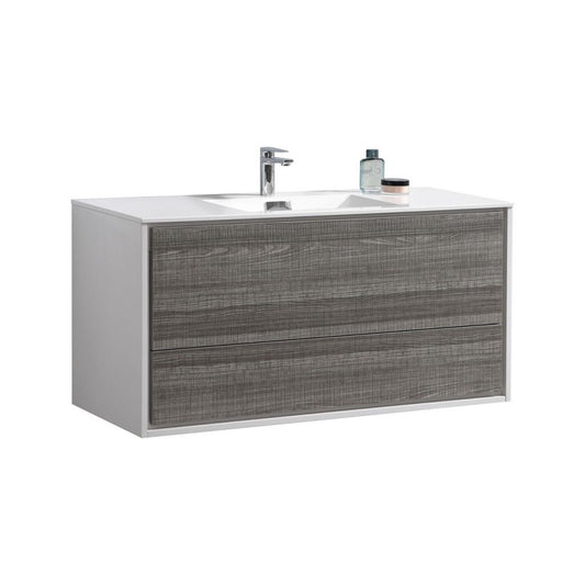 De Lusso 48″ Inch Single Sink Ash Gray Wall Mount Modern Bathroom Vanity