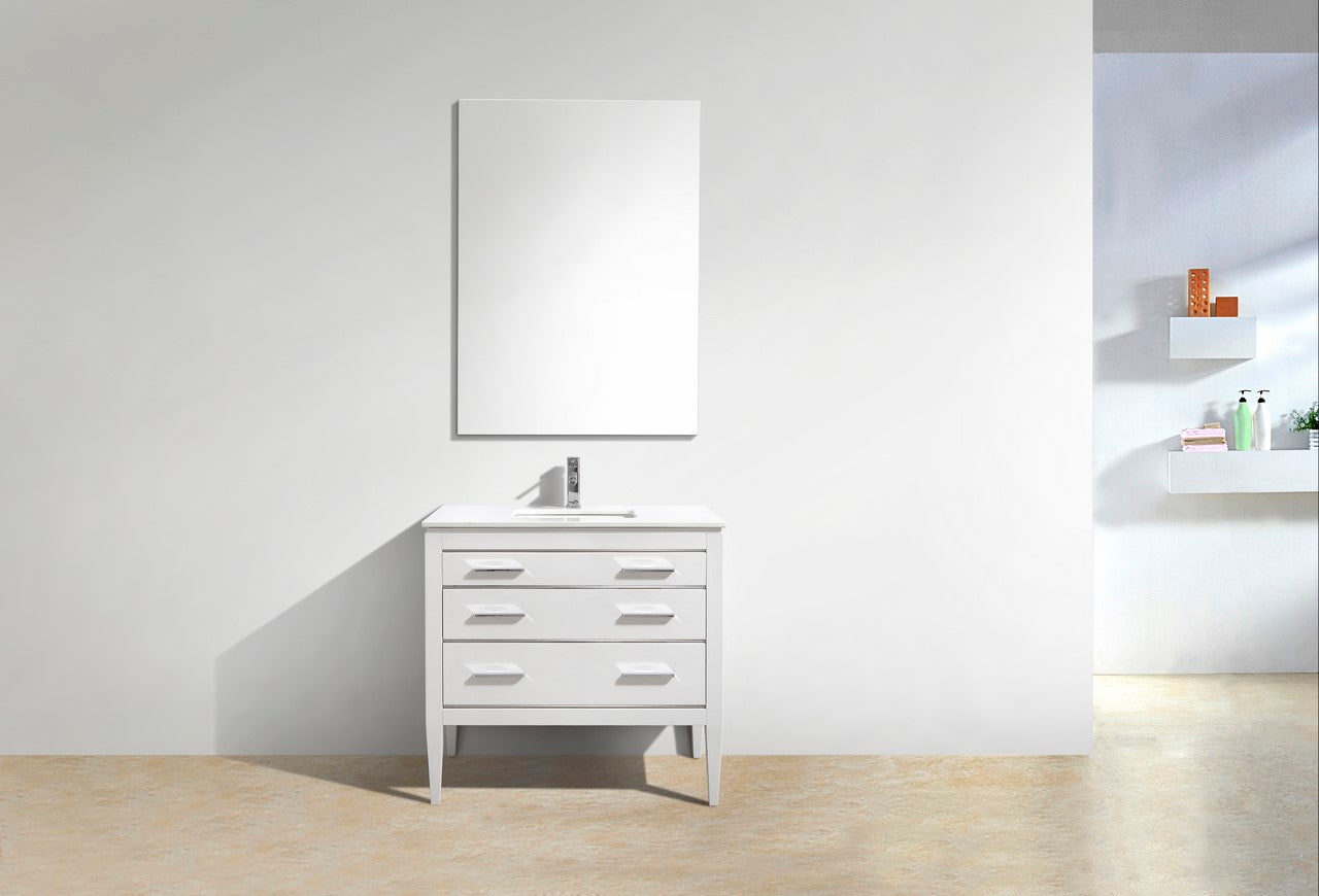 Eiffel 36” Inch High Gloss White Vanity W/ White Counter Top
