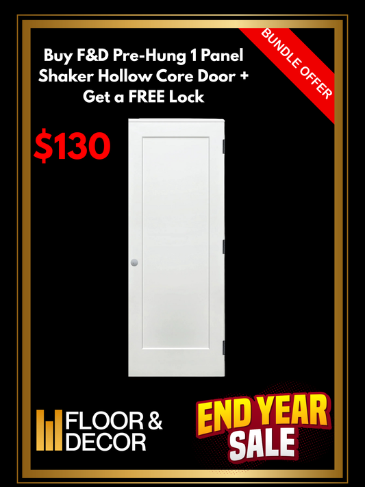 F&D Pre-Hung 1 Panel Shaker Hollow Core Door + Get a Free Lock