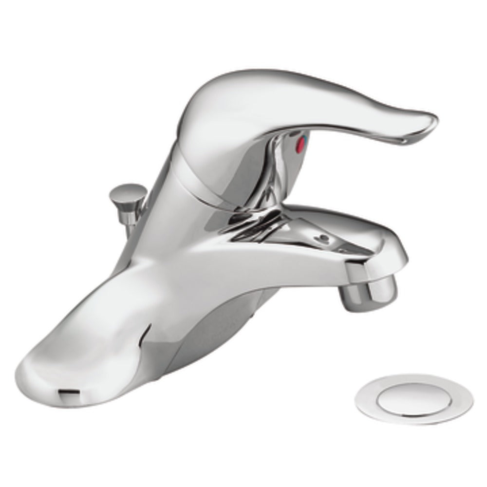 Moen MB-L64625 CHATEAU 4" Centerset 1 Lever Handle Low Arc Spout Lavatory Faucet Chrome Pop-Up Drain With Braided Lines ADA