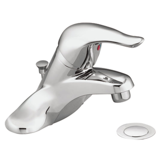 Moen MB-L64625 CHATEAU 4" Centerset 1 Lever Handle Low Arc Spout Lavatory Faucet Chrome Pop-Up Drain With Braided Lines ADA