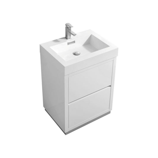 Bliss 24″ Inch High Gloss White Free Standing Modern Bathroom Vanity